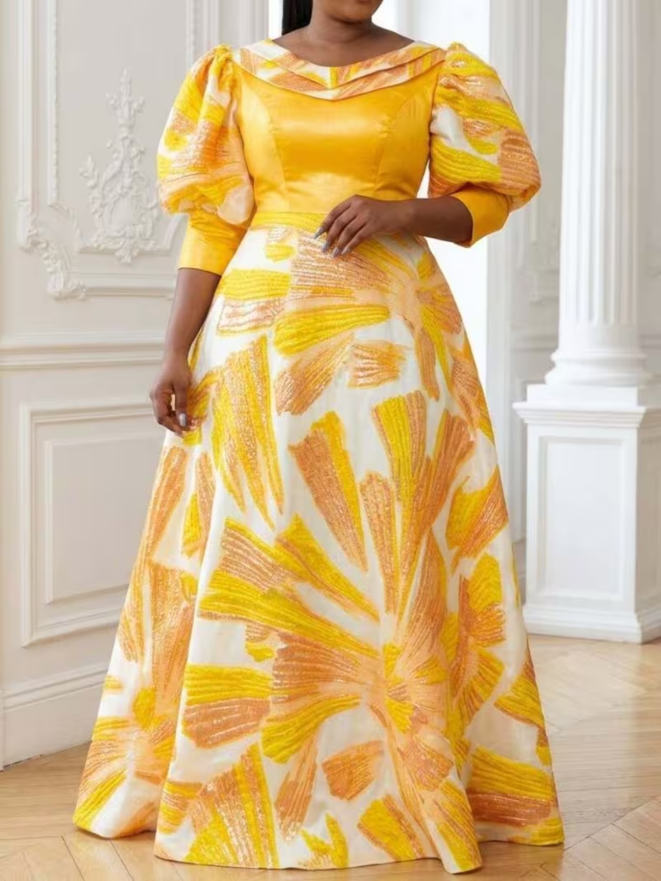 Romper Floral Print - Robe longue en satin imprimé pour