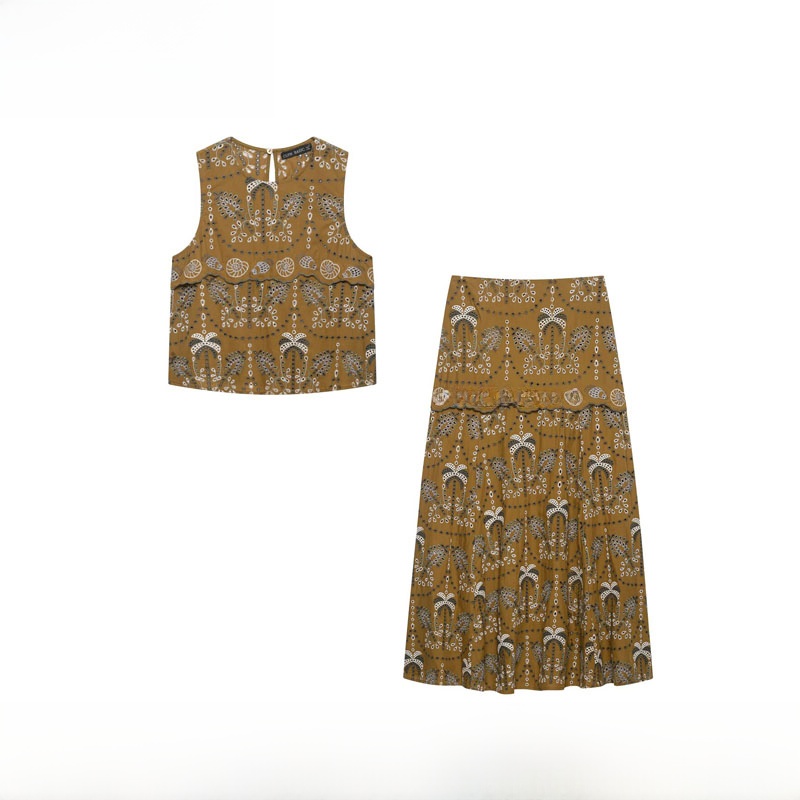 Midi Skirt Floral - Ensemble de mode pour femmes printemps-été,