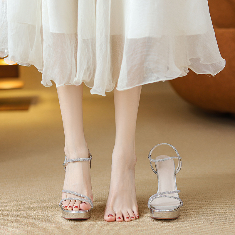 2026 femmes argent strass plat - Sandal Strappy Heeled avis et prix